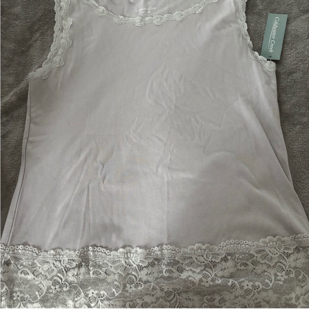 Coldwater Creek Lace Trim Chemise in Light Gray